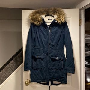 Abercrombie & Fitch - fleece lined navy winter coat